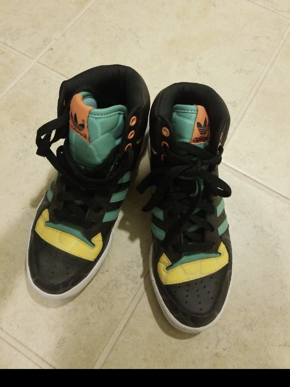 Adidas Originals Hard Court High Top Sneakers - Black/Turquoise/Yellow